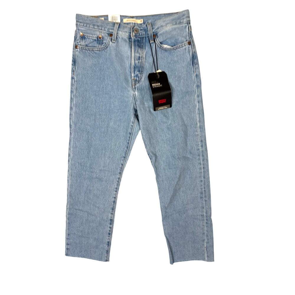 Levi's Wedgie Straight Leg Boho Fray Ankle Jeans Light Wash 28 x 26